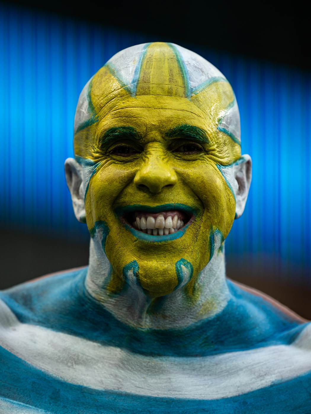 Tifoso dell'Uruguay con il volto dipinto, Uruguay-Capo Verde, Mondiali 2026, Miami, 21 giugno 2026. Foto di Luca Taddeo