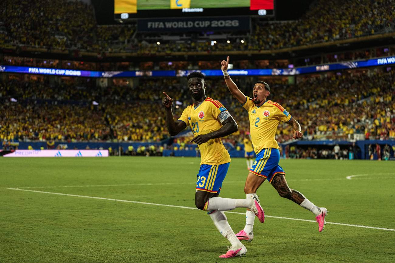 Davinson Sánchez e Daniel Muñoz esultano, Colombia-Portogallo, Mondiali 2026, Miami, 27 giugno 2026. Foto di Luca Taddeo